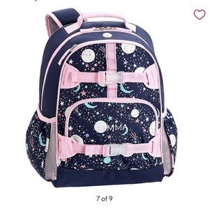 POTTERY BARN KIDS MACKENZIE PINK NAVY GLOW IN THE DARK MOONS BACKPACK SMALL 15”